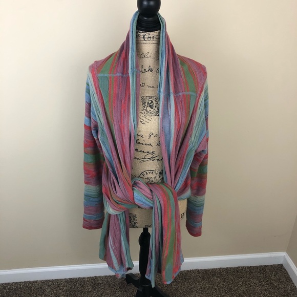 Sundance Catalog Striped Draped Front Open Cardigan Sweater Size Medium - Picture 7 of 8